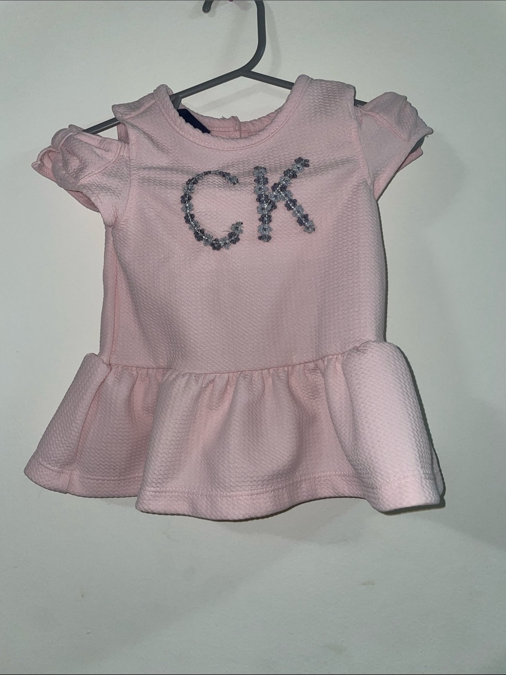 Calvin Klein Light Pink Peplum Dress with Crystal CK Detail